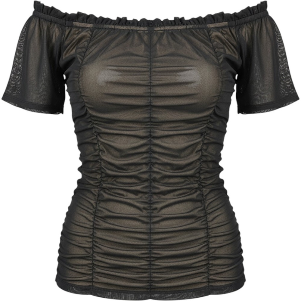 Torrid Womens 3 Black Nude Mesh Ruched Off Shoulder Ruffle Romantic Goth